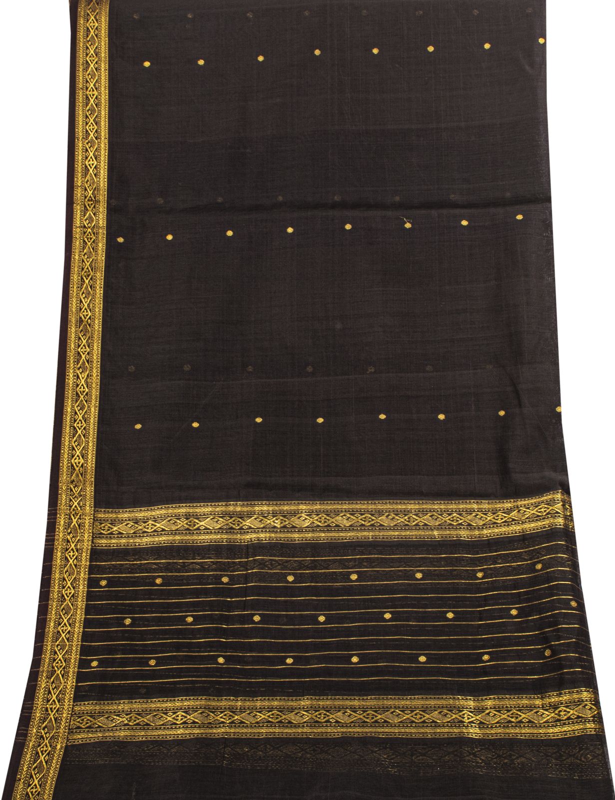 Sanskriti Vintage Black Cotton Silk Dupatta/Stole Chanderi Zari Hand Woven Veil