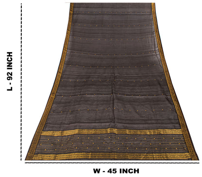 Sanskriti Vintage Black Cotton Silk Dupatta/Stole Chanderi Zari Hand Woven Veil