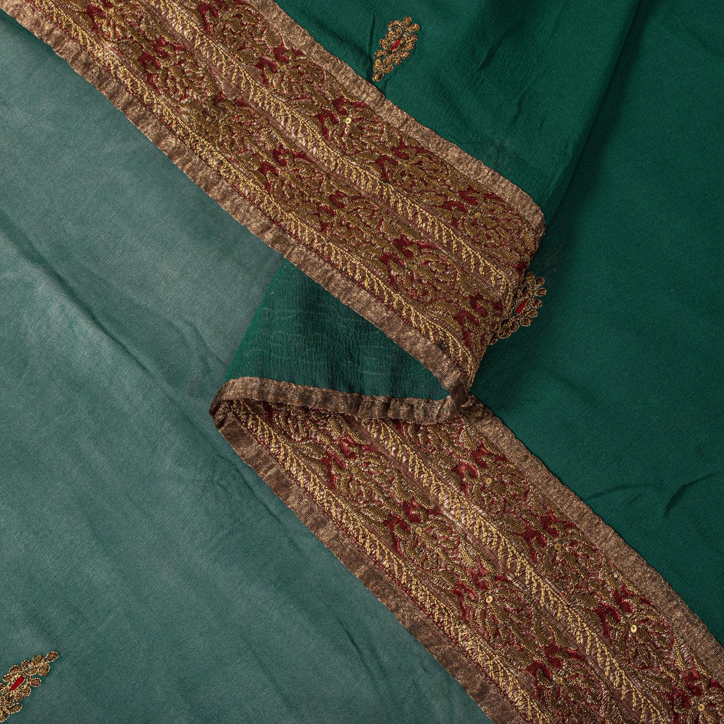 Sanskriti Vintage Green Pure Georgette Dupatta/Stole Embroidered Wedding Veil