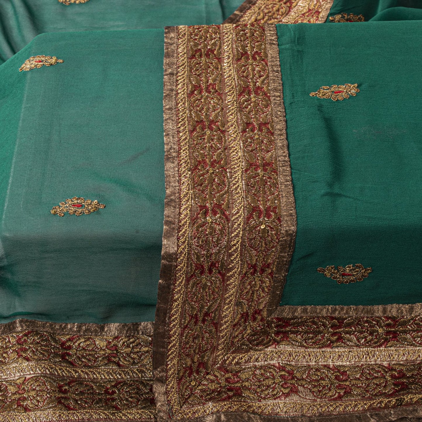 Sanskriti Vintage Green Pure Georgette Dupatta/Stole Embroidered Wedding Veil