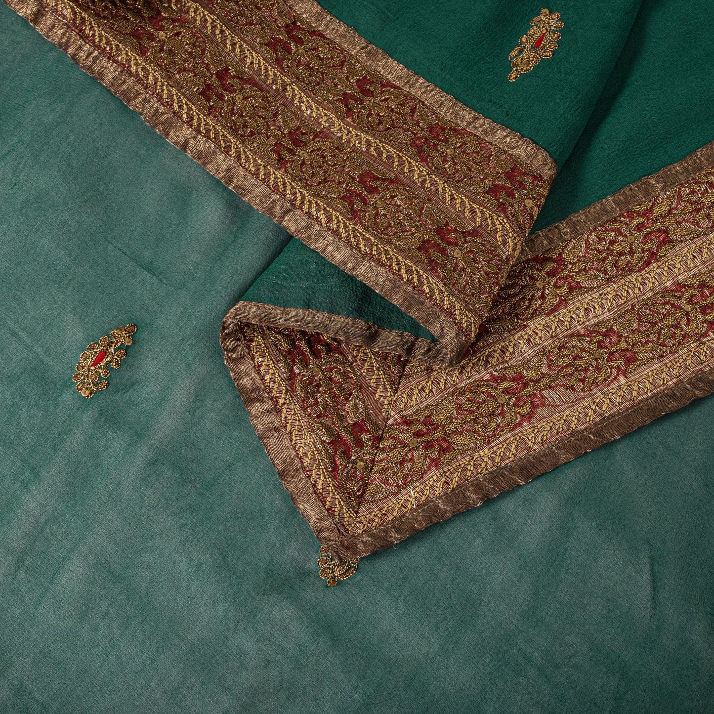 Sanskriti Vintage Green Pure Georgette Dupatta/Stole Embroidered Wedding Veil