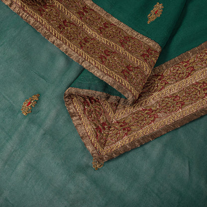 Sanskriti Vintage Green Pure Georgette Dupatta/Stole Embroidered Wedding Veil