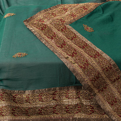 Sanskriti Vintage Green Pure Georgette Dupatta/Stole Embroidered Wedding Veil