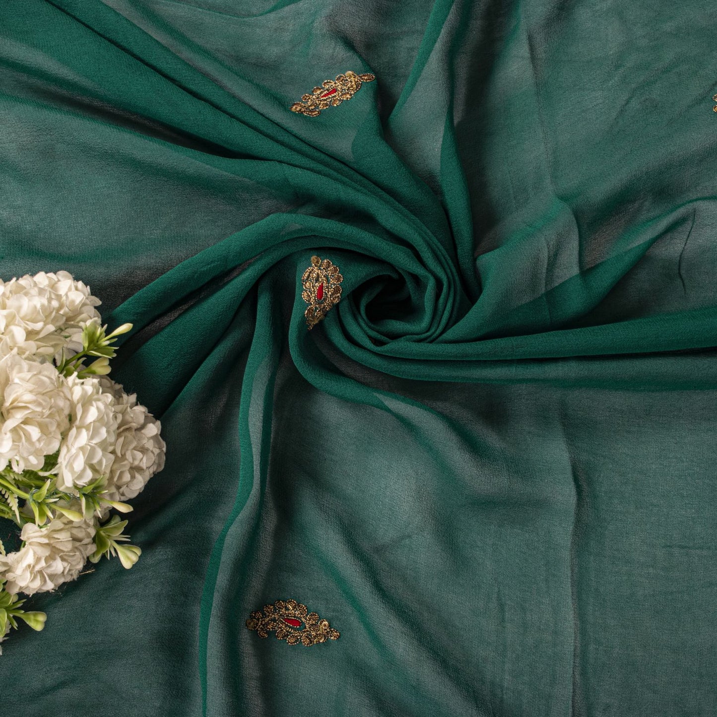 Sanskriti Vintage Green Pure Georgette Dupatta/Stole Embroidered Wedding Veil