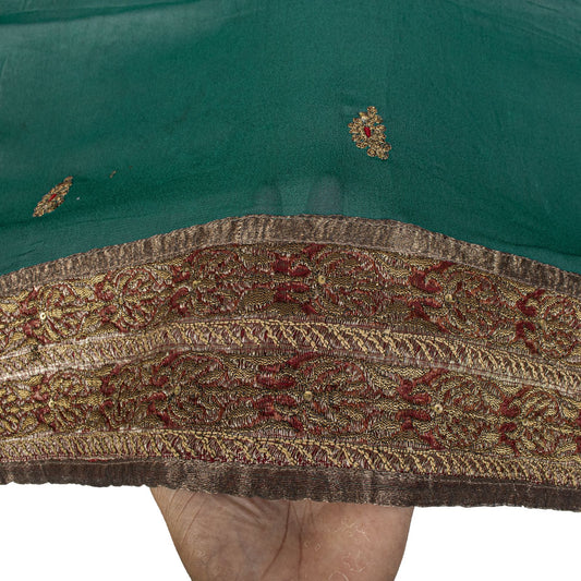 Sanskriti Vintage Green Pure Georgette Dupatta/Stole Embroidered Wedding Veil