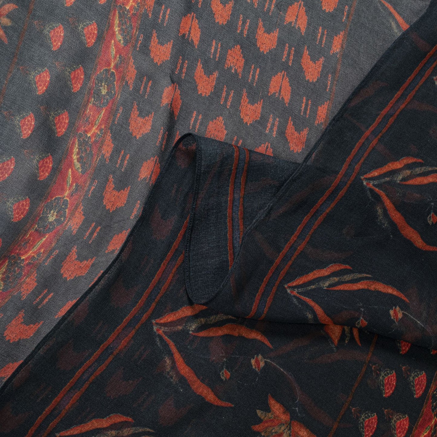 Sanskriti Vintage Black Pure Georgette Dupatta/Stole Floral Printed Indian Veil