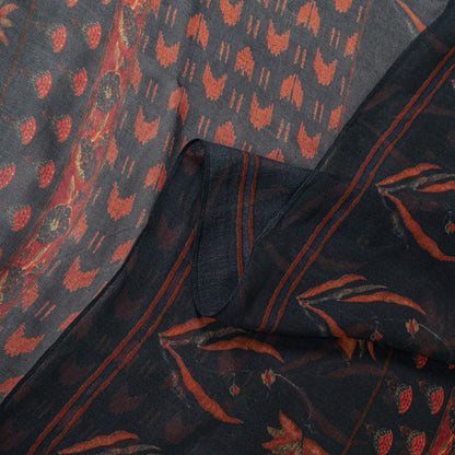 Sanskriti Vintage Black Pure Georgette Dupatta/Stole Floral Printed Indian Veil
