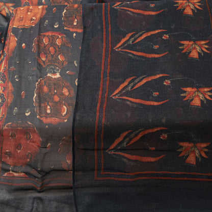 Sanskriti Vintage Black Pure Georgette Dupatta/Stole Floral Printed Indian Veil