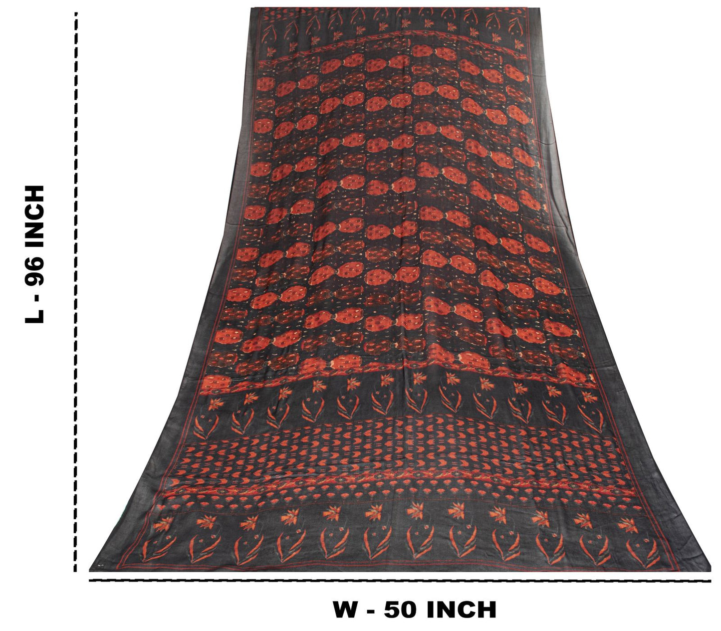 Sanskriti Vintage Black Pure Georgette Dupatta/Stole Floral Printed Indian Veil