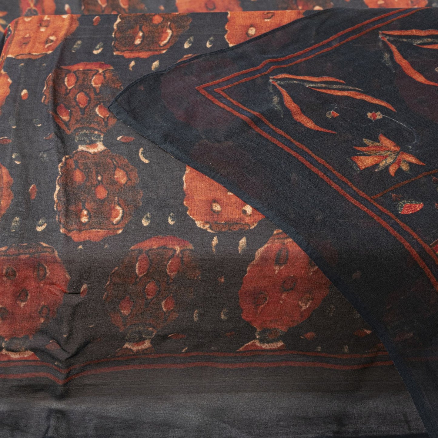 Sanskriti Vintage Black Pure Georgette Dupatta/Stole Floral Printed Indian Veil