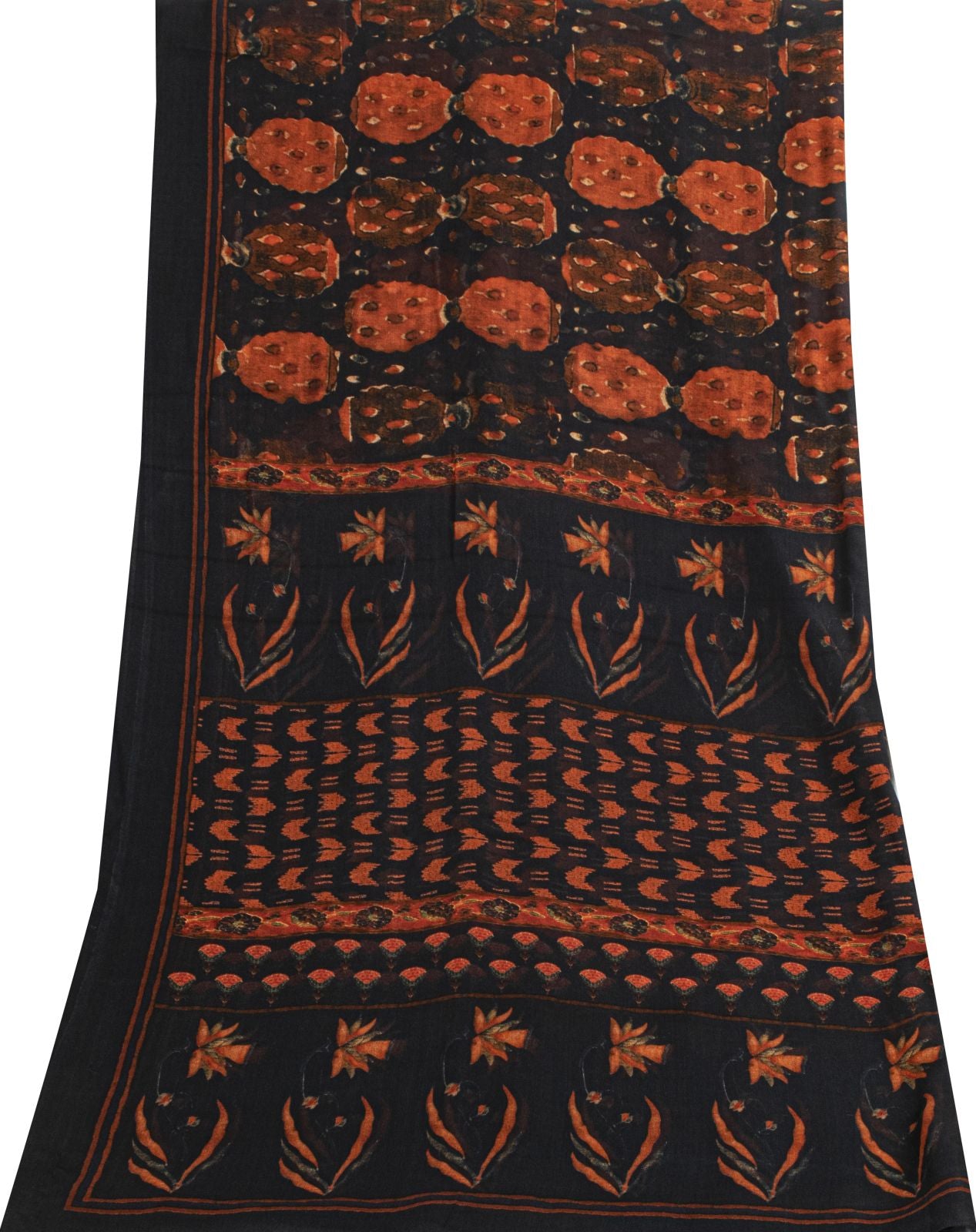 Sanskriti Vintage Black Pure Georgette Dupatta/Stole Floral Printed Indian Veil