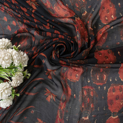 Sanskriti Vintage Black Pure Georgette Dupatta/Stole Floral Printed Indian Veil