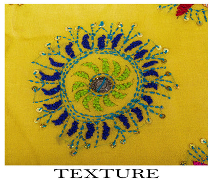 Sanskriti Vintage Dupatta/Stole Yellow-Blue Pure Georgette Hand Made Phulkari