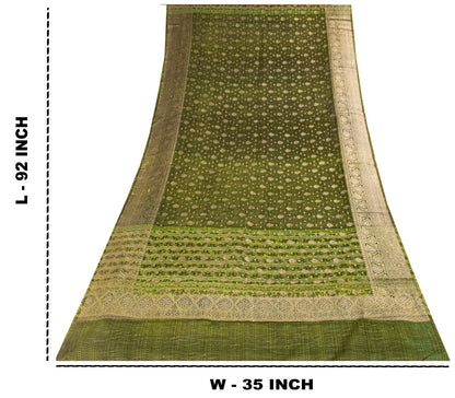 Sanskriti Vintage Green Blend Cotton Dupatta/Stole Floral Print-Woven Soft Veil