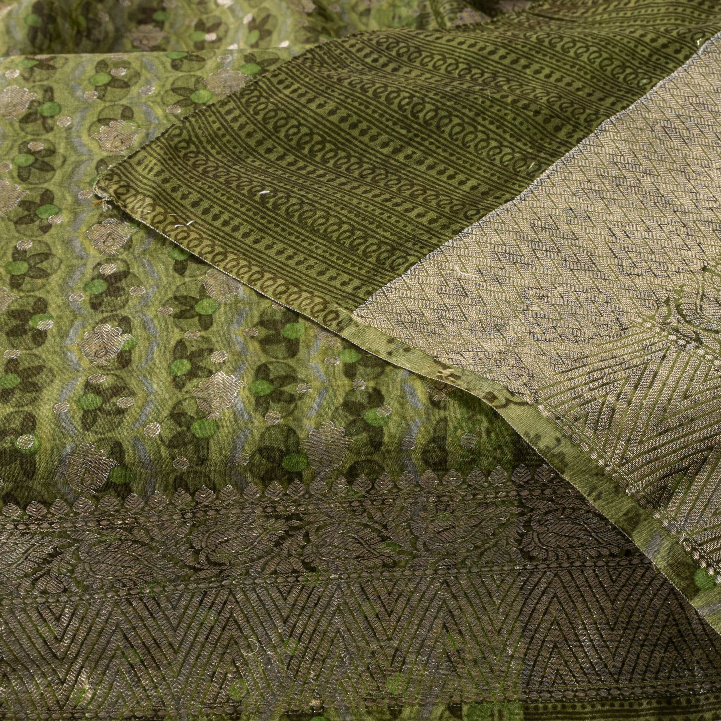 Sanskriti Vintage Green Blend Cotton Dupatta/Stole Floral Print-Woven Soft Veil