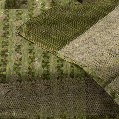 Sanskriti Vintage Green Blend Cotton Dupatta/Stole Floral Print-Woven Soft Veil
