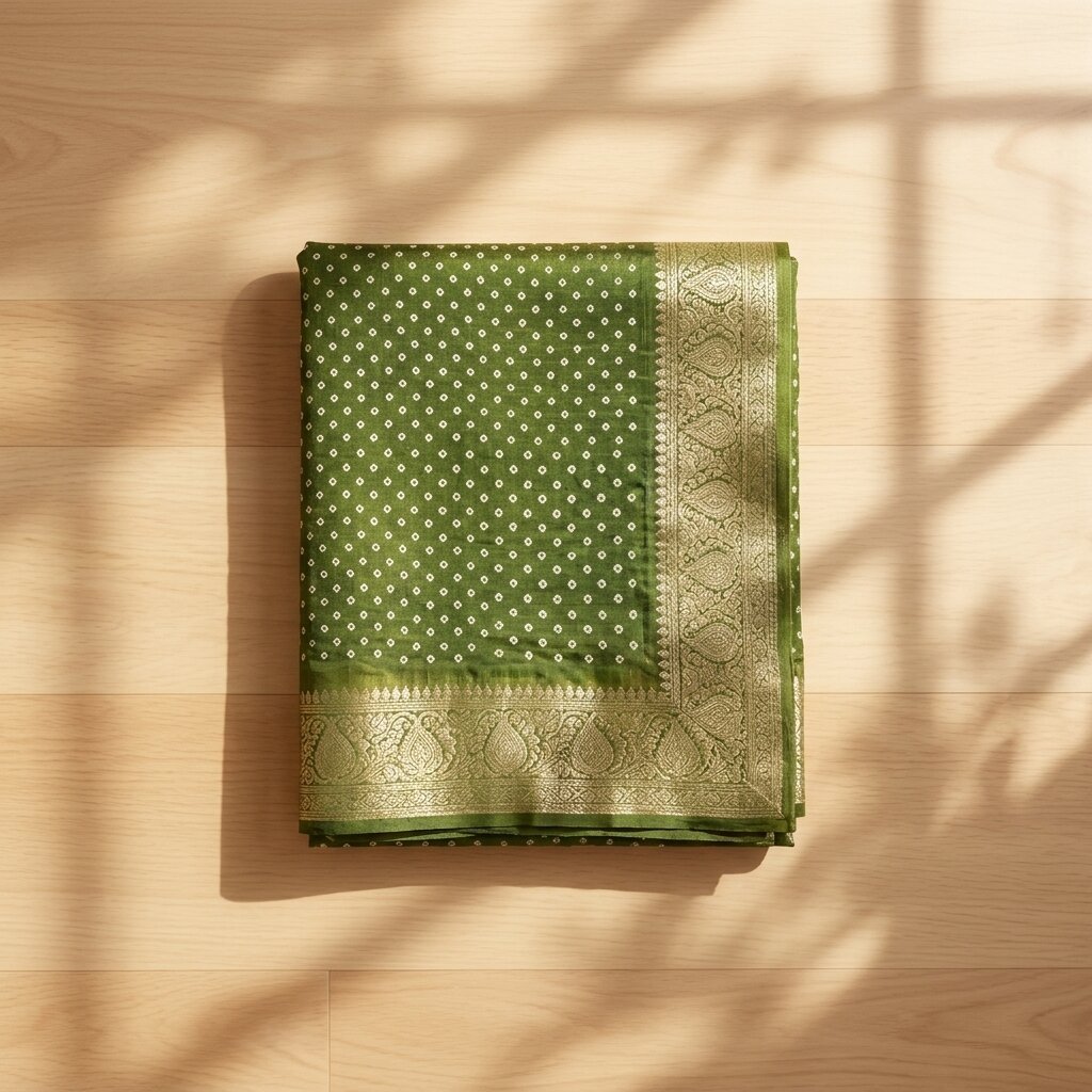 Sanskriti Vintage Green Blend Cotton Dupatta/Stole Floral Print-Woven Soft Veil