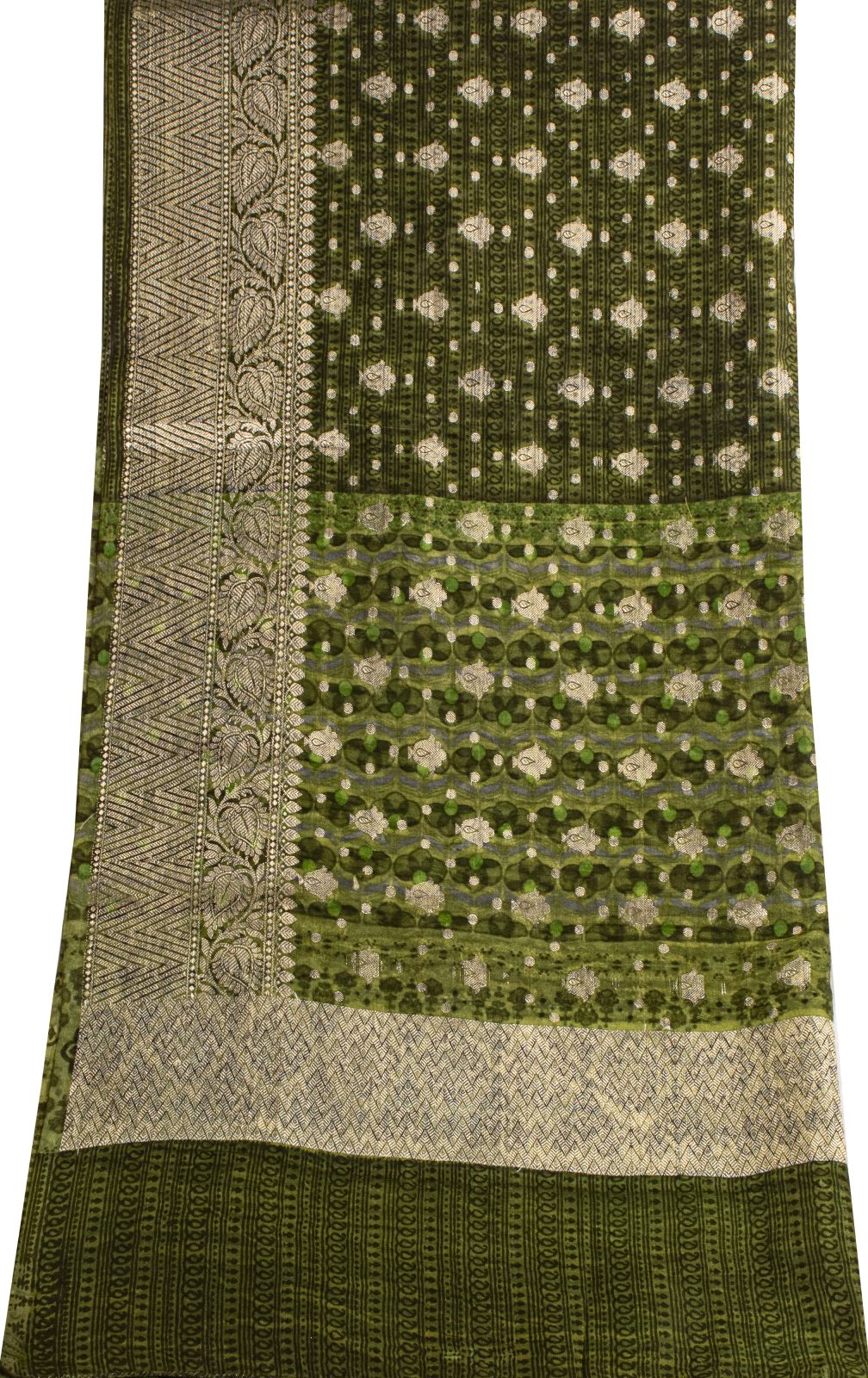 Sanskriti Vintage Green Blend Cotton Dupatta/Stole Floral Print-Woven Soft Veil