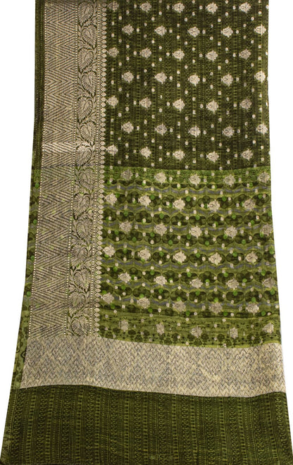 Sanskriti Vintage Green Blend Cotton Dupatta/Stole Floral Print-Woven Soft Veil