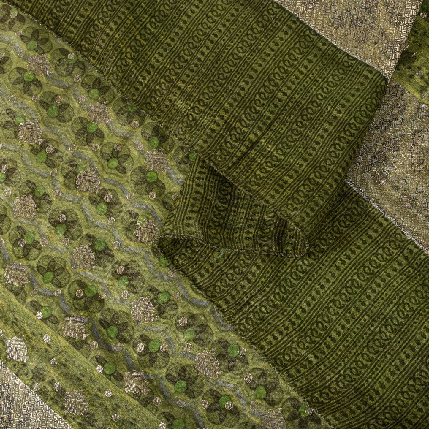 Sanskriti Vintage Green Blend Cotton Dupatta/Stole Floral Print-Woven Soft Veil