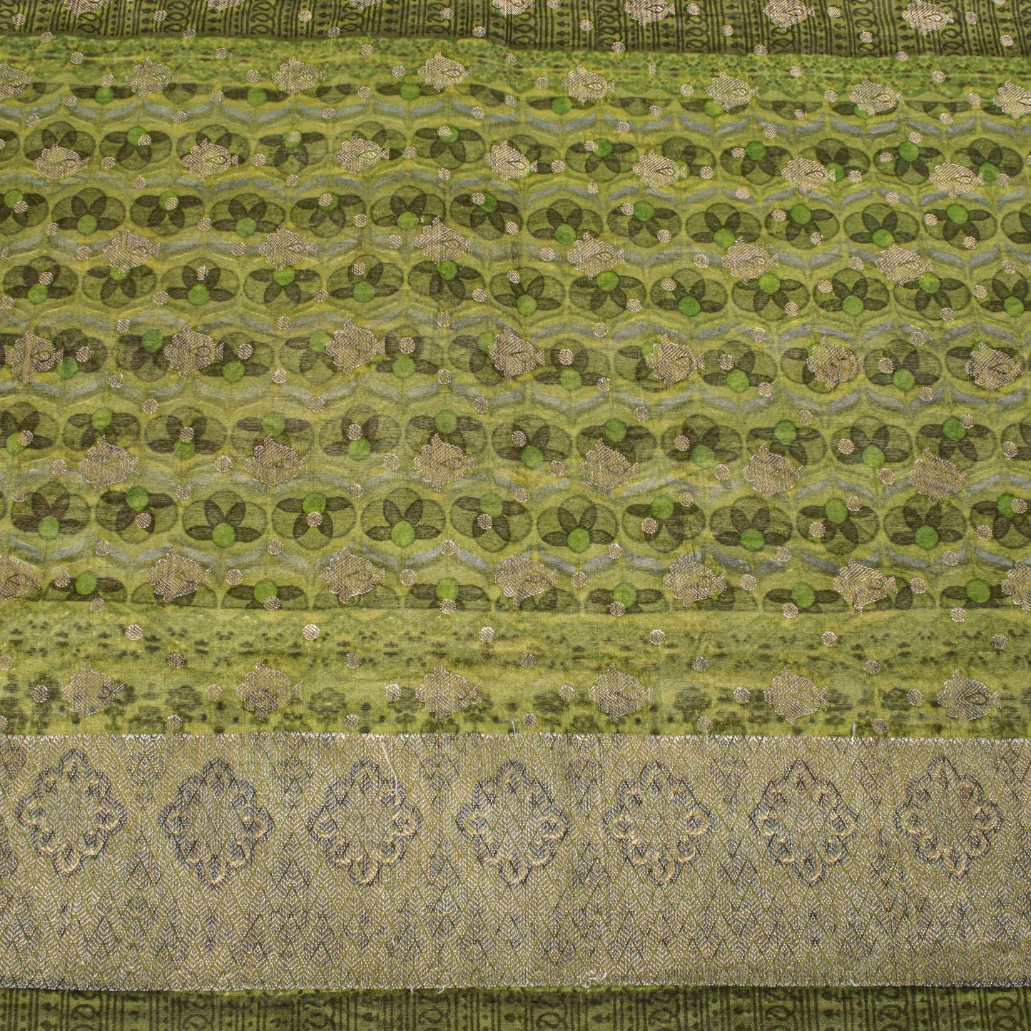 Sanskriti Vintage Green Blend Cotton Dupatta/Stole Floral Print-Woven Soft Veil