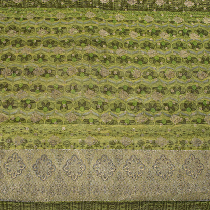 Sanskriti Vintage Green Blend Cotton Dupatta/Stole Floral Print-Woven Soft Veil