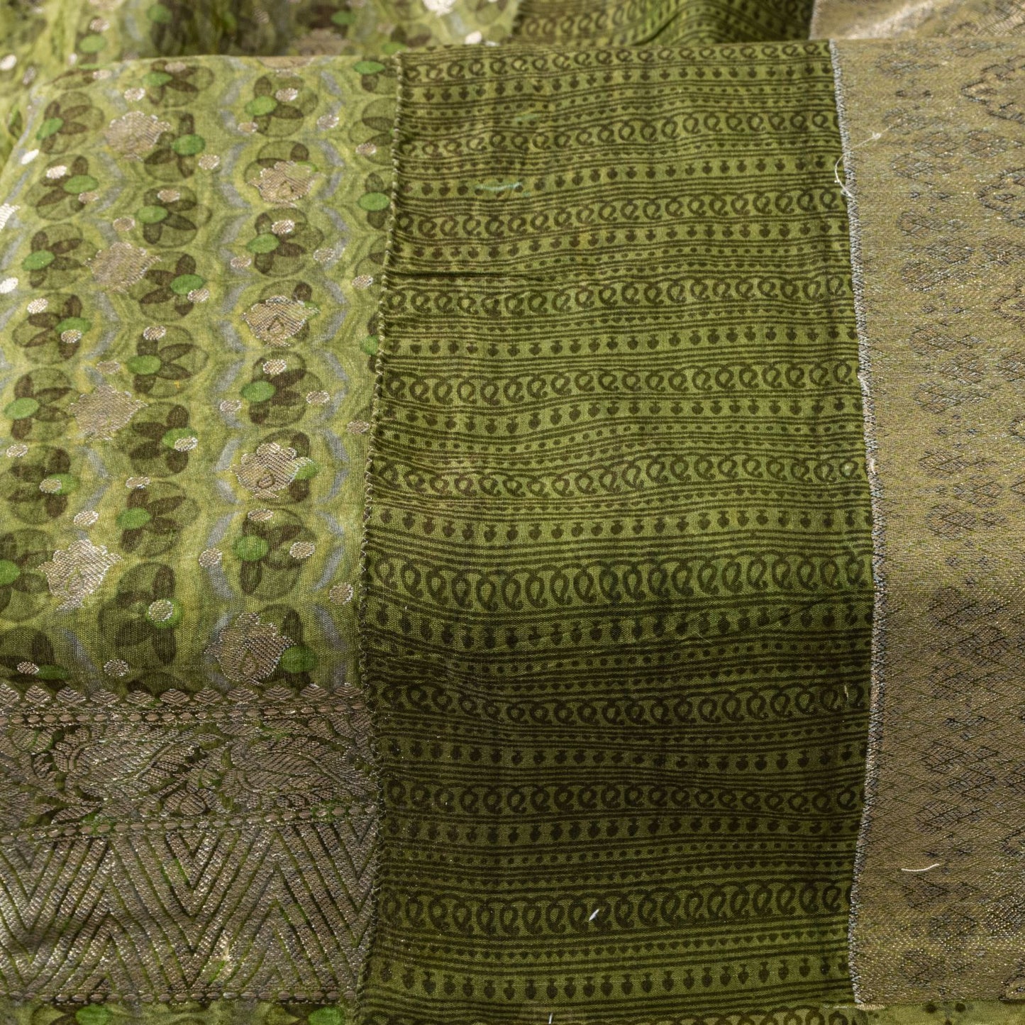 Sanskriti Vintage Green Blend Cotton Dupatta/Stole Floral Print-Woven Soft Veil