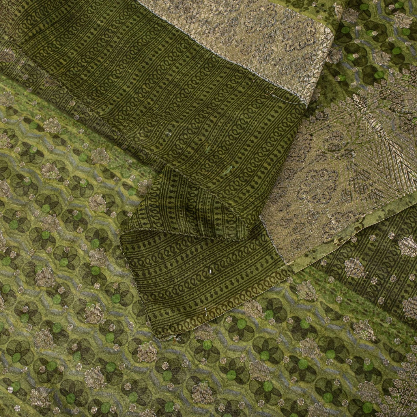 Sanskriti Vintage Green Blend Cotton Dupatta/Stole Floral Print-Woven Soft Veil