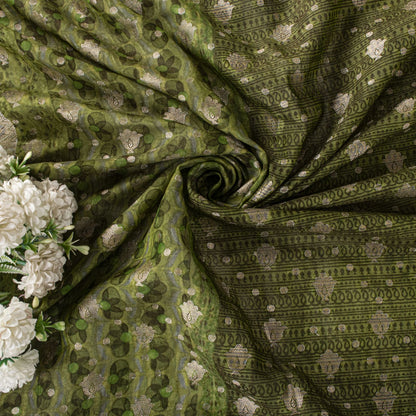 Sanskriti Vintage Green Blend Cotton Dupatta/Stole Floral Print-Woven Soft Veil