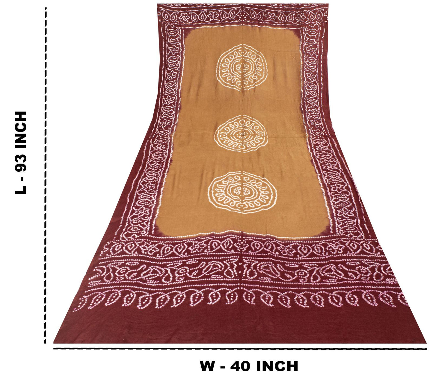 Sanskriti Vintage Dupatta/Stole Brown-Red Pure Silk Bandhani Work Indian Veil