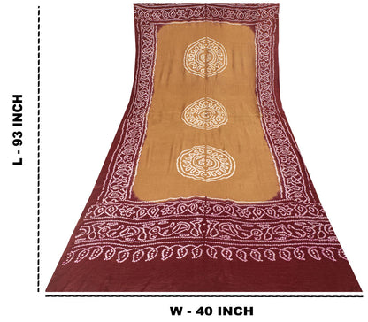 Sanskriti Vintage Dupatta/Stole Brown-Red Pure Silk Bandhani Work Indian Veil