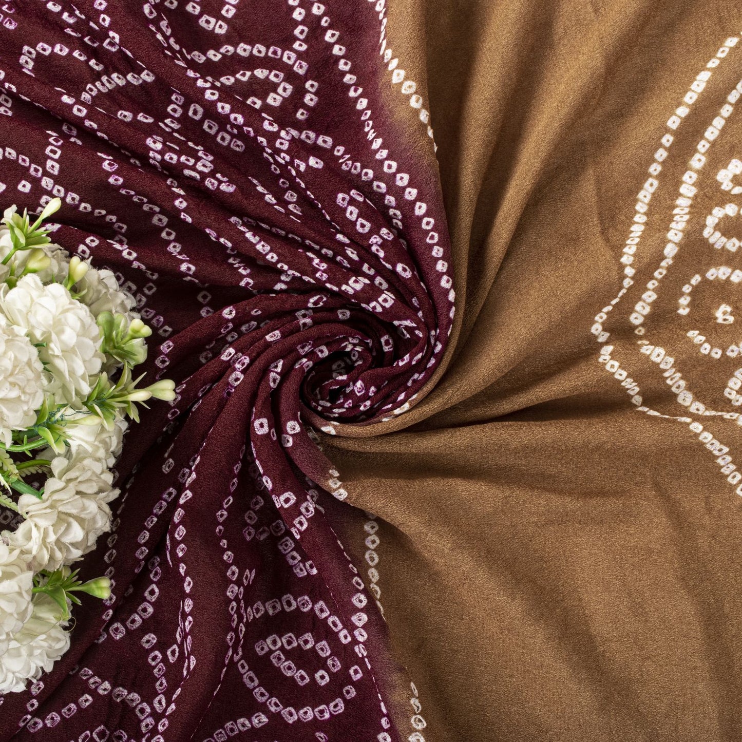 Sanskriti Vintage Dupatta/Stole Brown-Red Pure Silk Bandhani Work Indian Veil