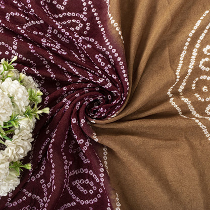 Sanskriti Vintage Dupatta/Stole Brown-Red Pure Silk Bandhani Work Indian Veil
