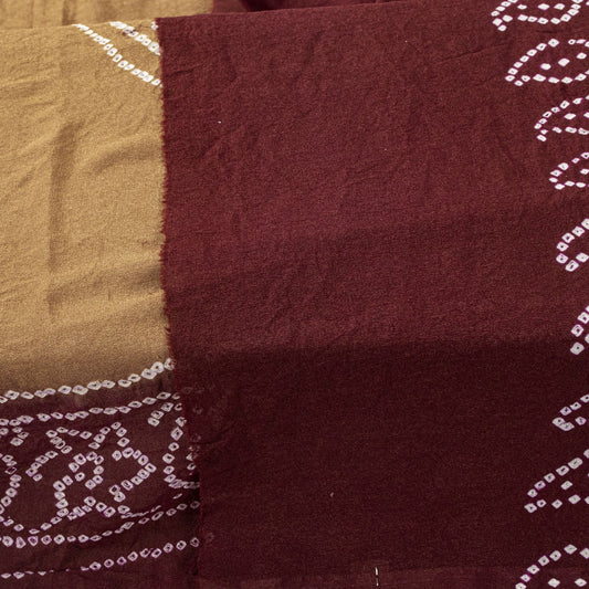 Sanskriti Vintage Dupatta/Stole Brown-Red Pure Silk Bandhani Work Indian Veil