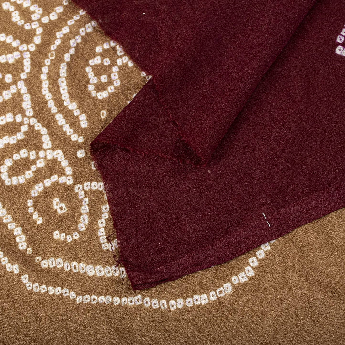 Sanskriti Vintage Dupatta/Stole Brown-Red Pure Silk Bandhani Work Indian Veil