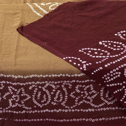 Sanskriti Vintage Dupatta/Stole Brown-Red Pure Silk Bandhani Work Indian Veil