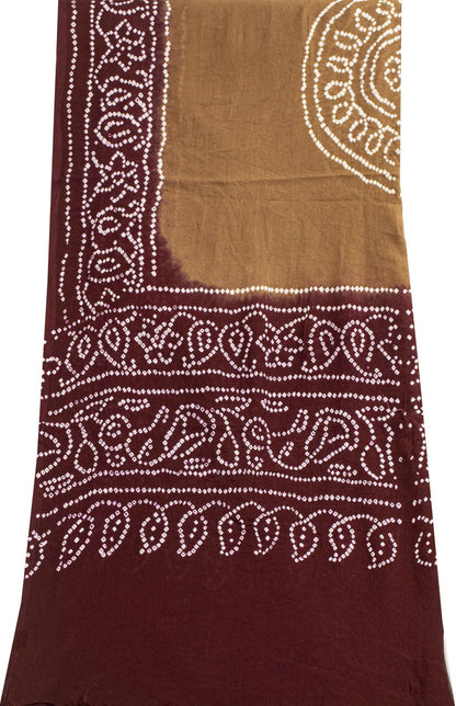 Sanskriti Vintage Dupatta/Stole Brown-Red Pure Silk Bandhani Work Indian Veil