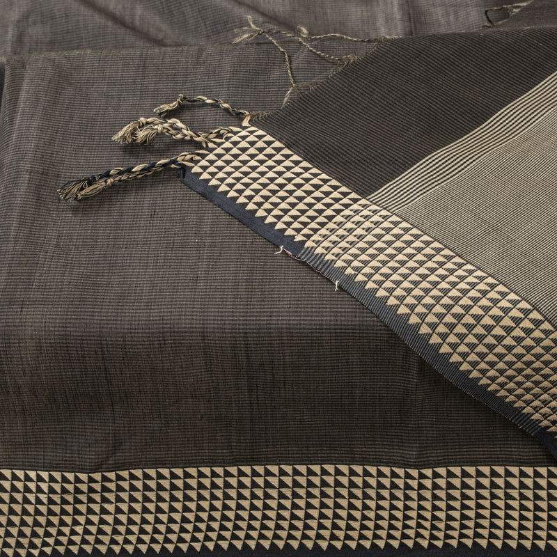 Sanskriti Vintage Dupatta/Stole Black Cotton Silk Hand Woven Geometric Soft Veil