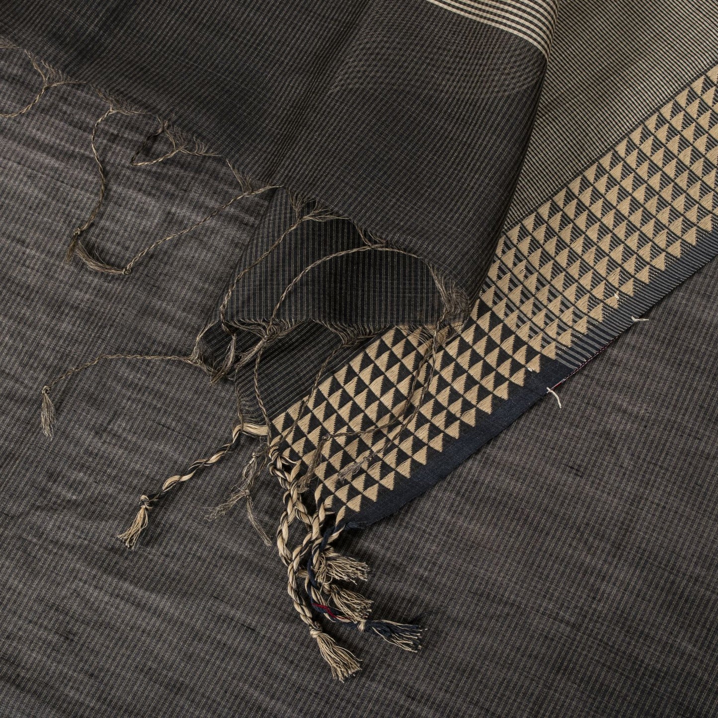 Sanskriti Vintage Dupatta/Stole Black Cotton Silk Hand Woven Geometric Soft Veil