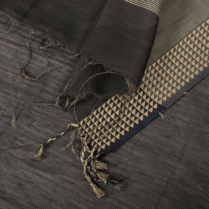 Sanskriti Vintage Dupatta/Stole Black Cotton Silk Hand Woven Geometric Soft Veil
