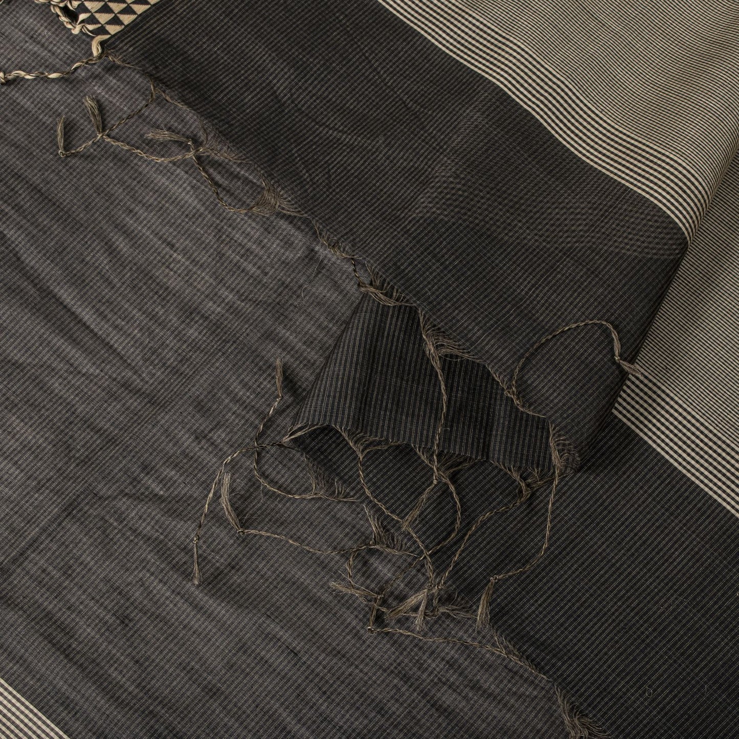 Sanskriti Vintage Dupatta/Stole Black Cotton Silk Hand Woven Geometric Soft Veil