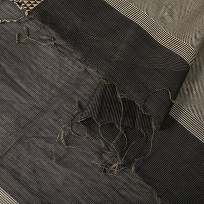 Sanskriti Vintage Dupatta/Stole Black Cotton Silk Hand Woven Geometric Soft Veil