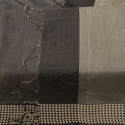 Sanskriti Vintage Dupatta/Stole Black Cotton Silk Hand Woven Geometric Soft Veil