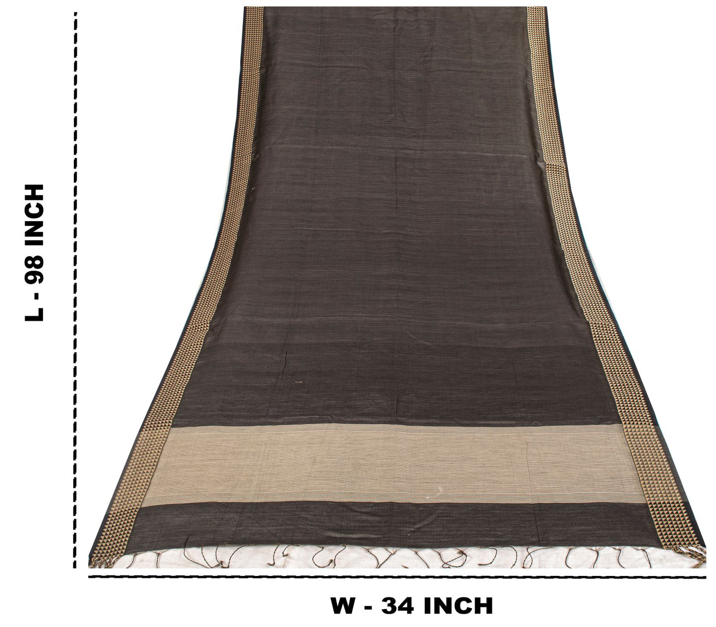 Sanskriti Vintage Dupatta/Stole Black Cotton Silk Hand Woven Geometric Soft Veil