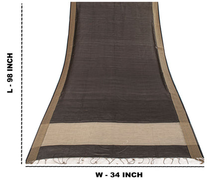 Sanskriti Vintage Dupatta/Stole Black Cotton Silk Hand Woven Geometric Soft Veil