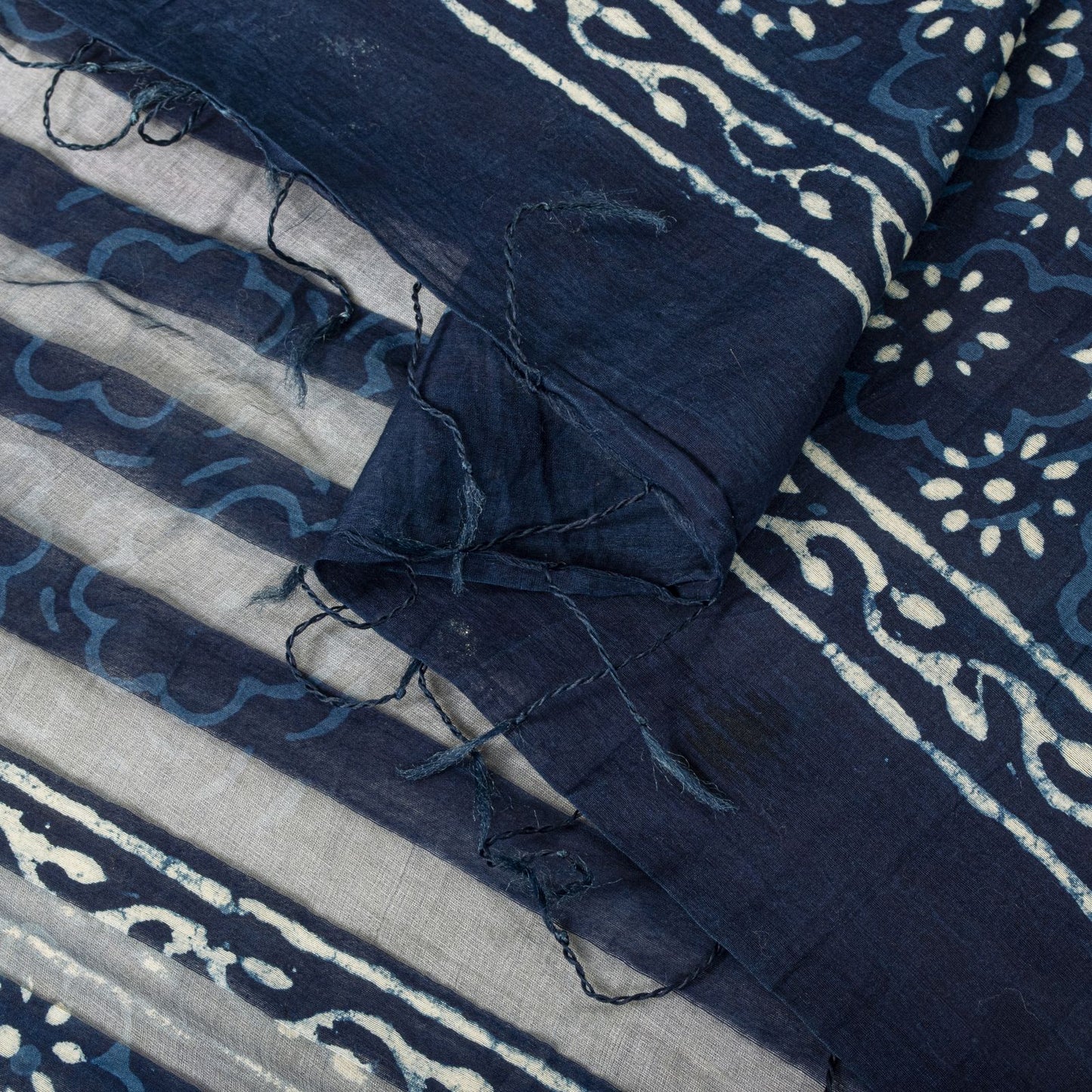 Sanskriti Vintage Dupatta/Stole Blue Cotton Silk Bagru Handblock Print Zari Veil