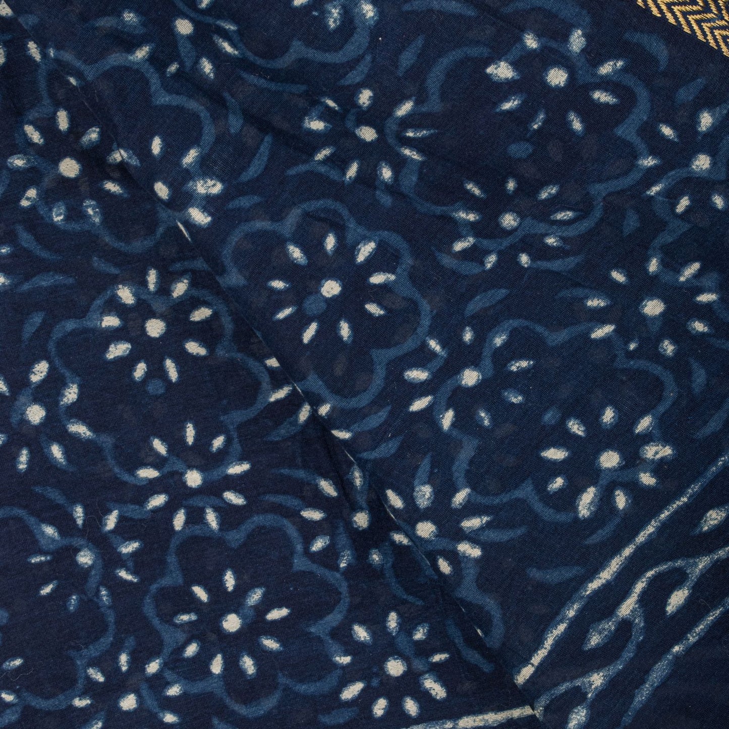 Sanskriti Vintage Dupatta/Stole Blue Cotton Silk Bagru Handblock Print Zari Veil