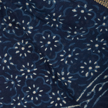 Sanskriti Vintage Dupatta/Stole Blue Cotton Silk Bagru Handblock Print Zari Veil