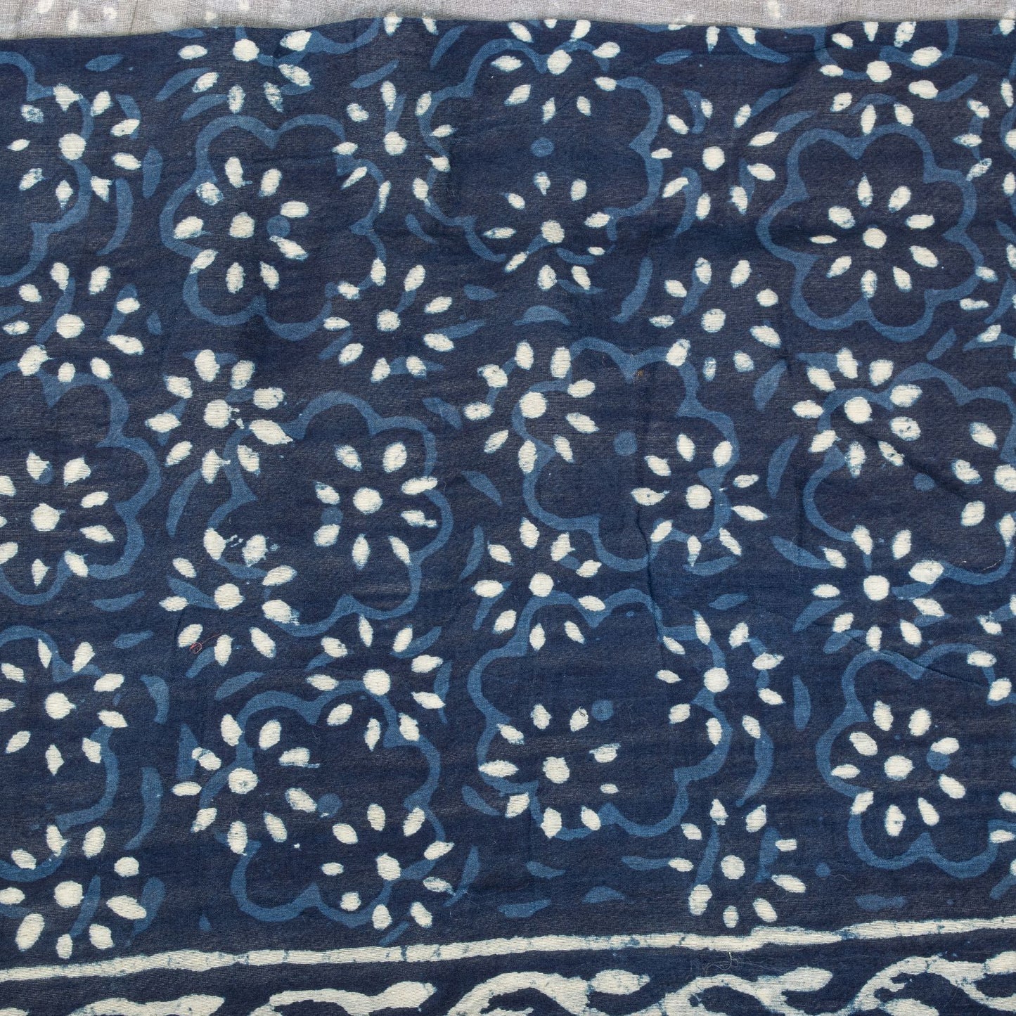 Sanskriti Vintage Dupatta/Stole Blue Cotton Silk Bagru Handblock Print Zari Veil