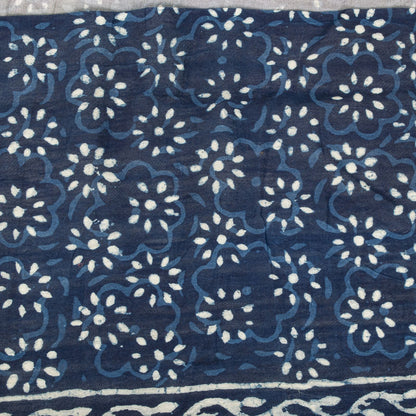 Sanskriti Vintage Dupatta/Stole Blue Cotton Silk Bagru Handblock Print Zari Veil